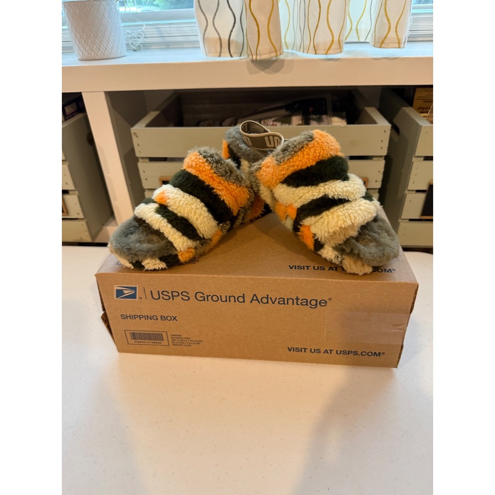 UGG Fluff Yeah Slide Multi Color Striped Sheepskin Sandals F27020L
